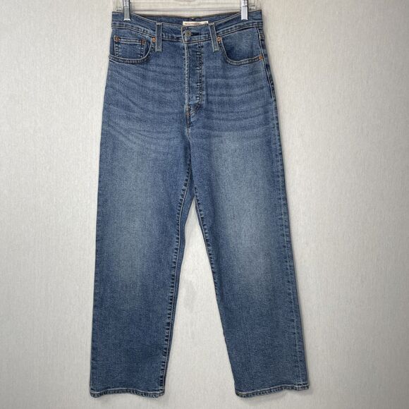 Levi's Womens Blue Denim Jeans Size 28 Buttonfly Ribcage Straight Ankle Stretch - Picture 1 of 13